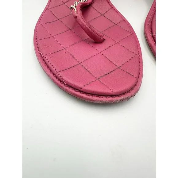 CHANEL Authentic Lambskin Fuchsia And Gold Color Thong Sandals Coco 42 US 11 - Picture 4 of 16